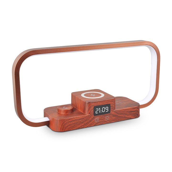 Lampa LED de birou 3 in 1, maronie, 10W, incarcare wireless, design creativ, 155x325x80mm