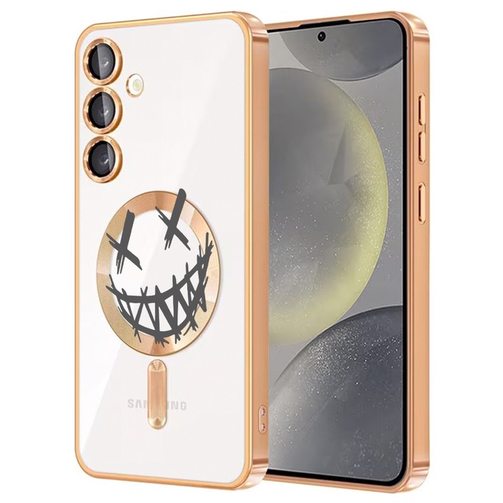 Husa BestCase® Luxury MagSafe, Compatibila Samsung Galaxy A55, Zambet Joker, Ultra-Soft, Margini metalizate, 1946046 MC Gold 1471