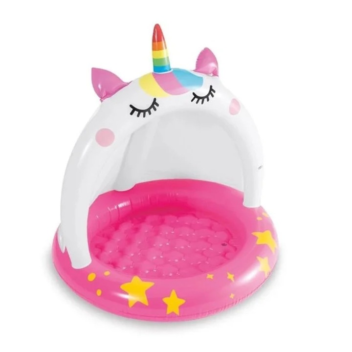 Вътрешен детски басейн "Еднорог", воден обем 45 л, размери Ø102x102 см, бяло-розов