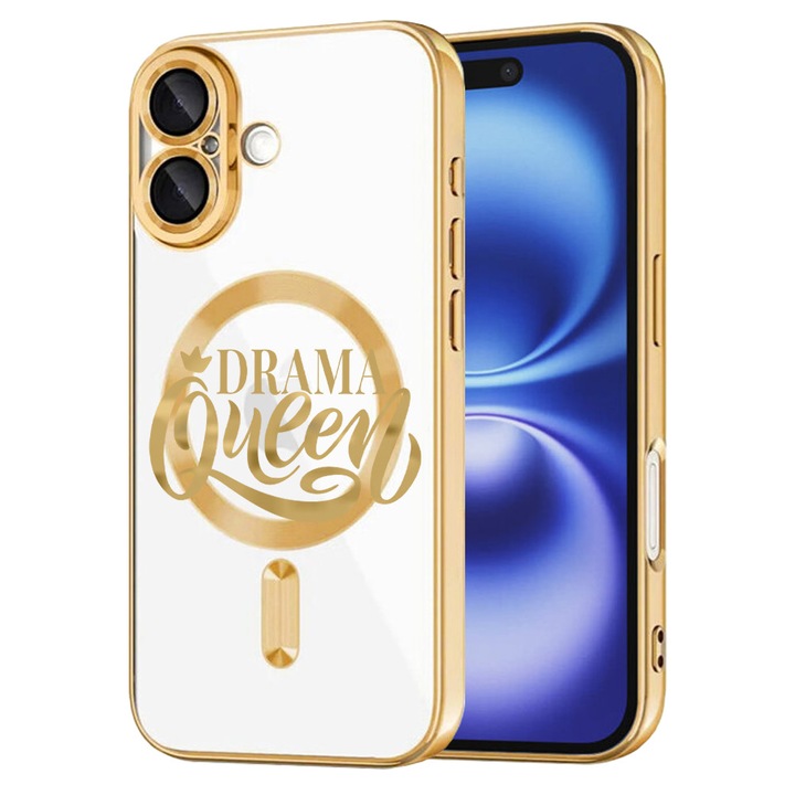 Husa BestCase® Luxury MagSafe, Compatibila Apple iPhone 16, Drama Queen, Ultra-Soft, Margini metalizate, 1946042 MC Gold 1802