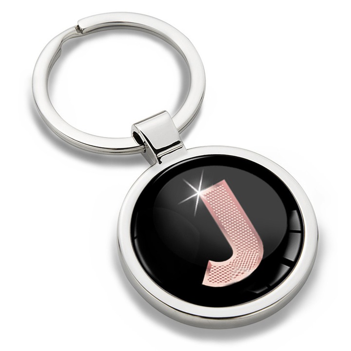 Breloc metalic cu cutie cadou, Biomar Labs, Litera J, AZ, unisex, 3D, Negru/Auriu roz, KK 36