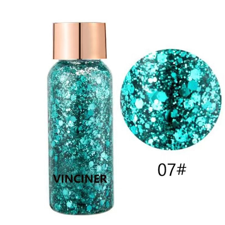Sclipici VINCINER, verde, efect iridescent, 30ML, 07