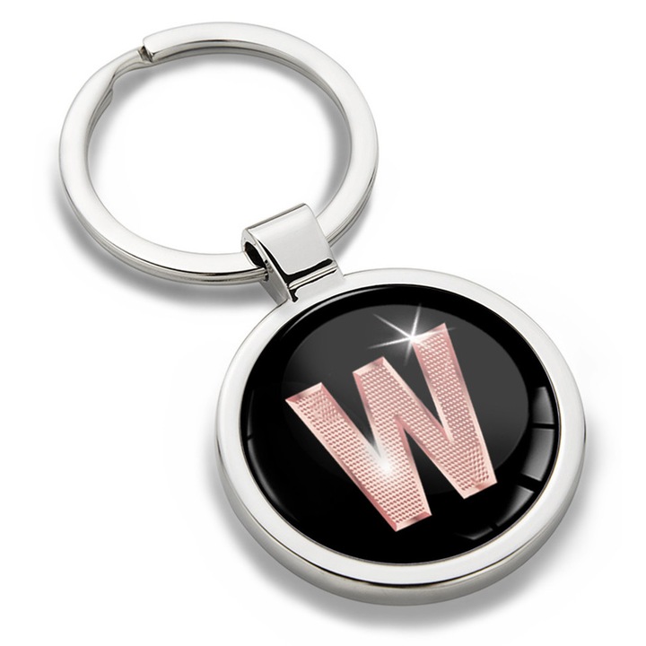 Breloc metalic cu cutie cadou, Biomar Labs, Litera W, AZ, unisex, 3D, Negru/Auriu roz, KK 49