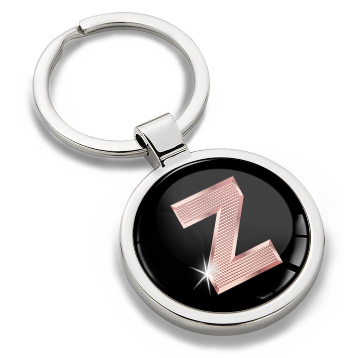 Breloc metalic cu cutie cadou, Biomar Labs, Litera Z, AZ, unisex, 3D, Negru/Auriu roz, KK 52