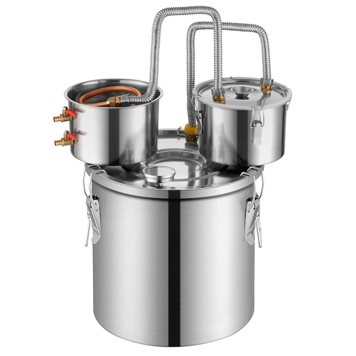 36 literes réz, rozsdamentes acél desztillációs készlet, kettős hőmérővel, ezüst