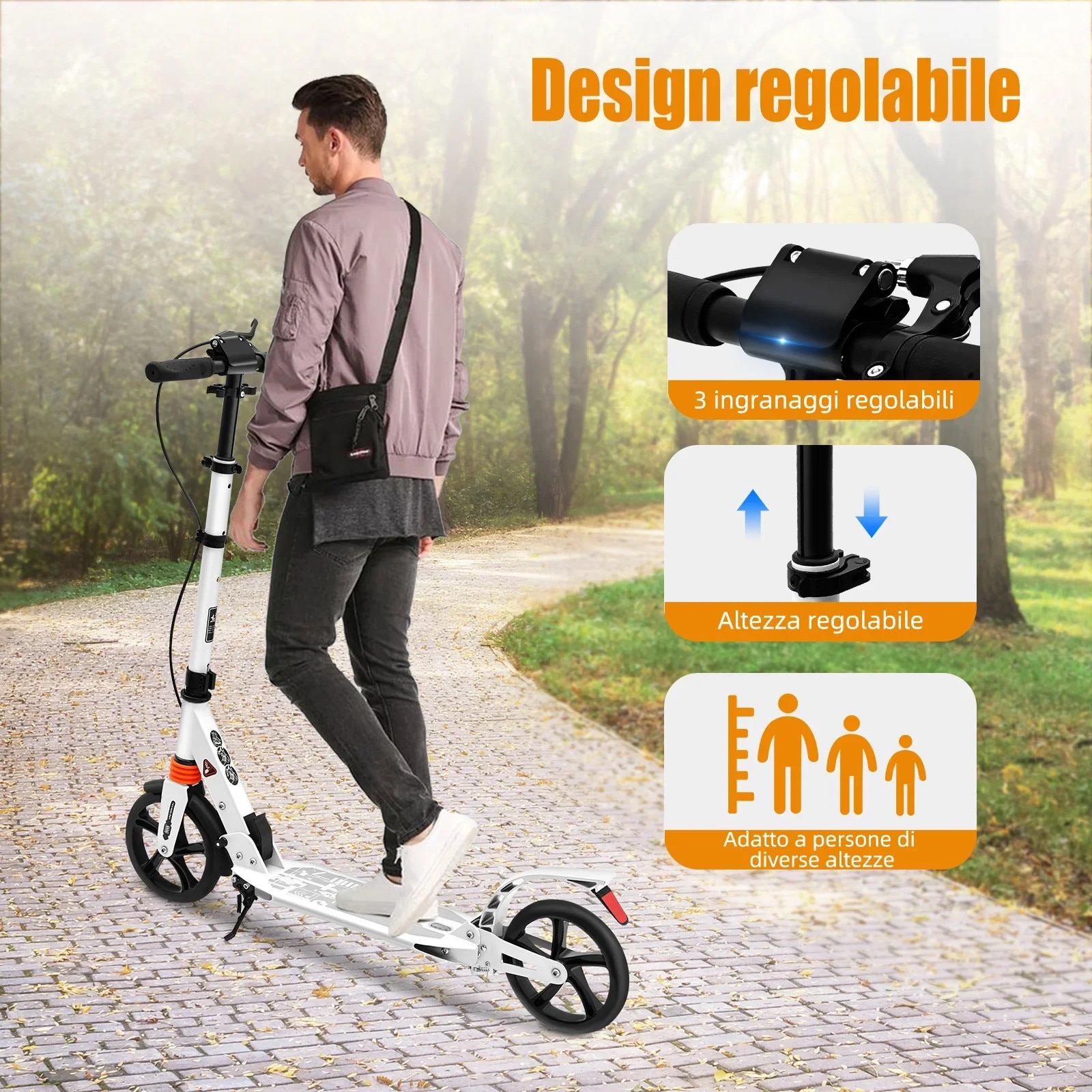 Trotineta pliabila, roti din poliuretan, capacitate 100kg, alb