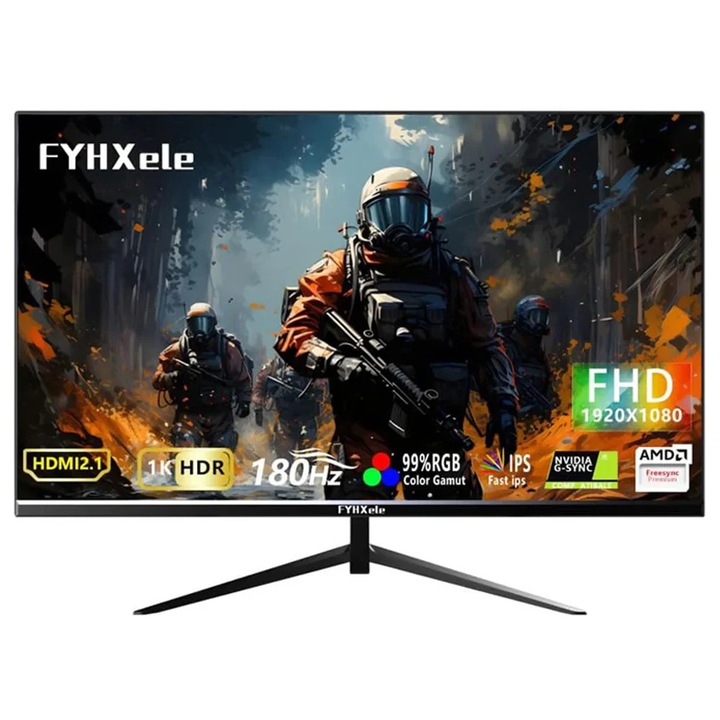 Gaming monitor, 24 hüvelyk, FYHXele FY24FHR, IPS, 180Hz, 1ms, HDR10, VESA, kékfény-szűrő, fekete