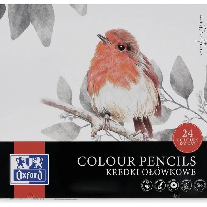 Herlitz, Creioane colorate, set 24 culori, in cutie metal, colectia Oxford Artistic