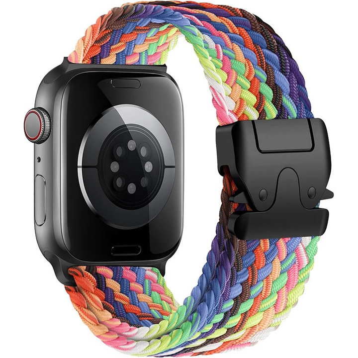 Curea ceas pentru Apple Watch 10/9/8/7/6/5/4/3/SE/2 - 42/44/45/46/49MM, Inhwatek, nailon elastic, ajustabila, atarama de parasuta, Colorata