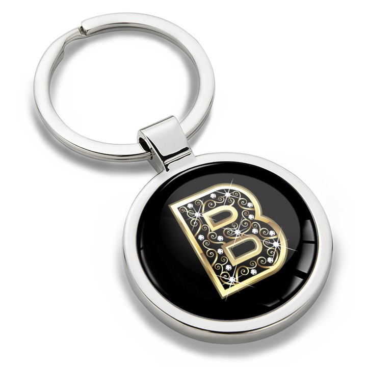 Breloc metalic cu cutie cadou, Biomar Labs, Litera B, AZ, unisex, 3D, Negru/Auriu, KK 54