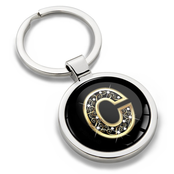 Breloc metalic cu cutie cadou, Biomar Labs, Litera C, AZ, unisex, 3D, Negru/Auriu, KK 55