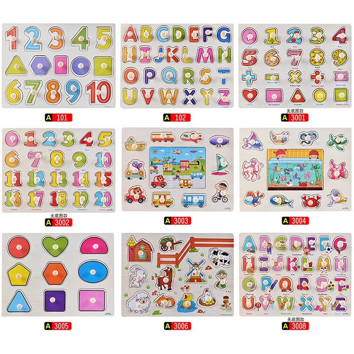 Jucarie educativa din lemn, beizhisi, tabla cognitiva, forme geometrice, animale, 20x20cm