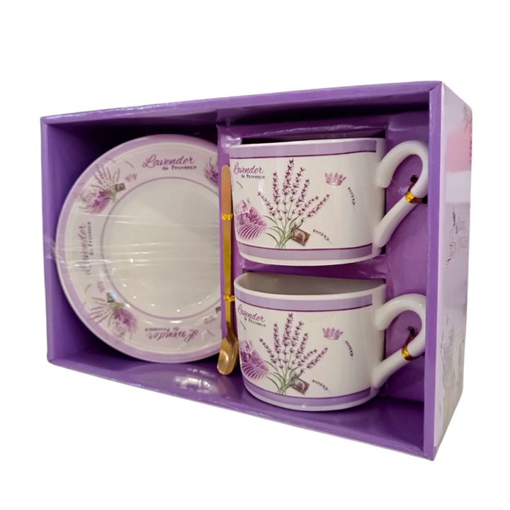 Set de ceasca si farfurie din ceramica cu lavanda