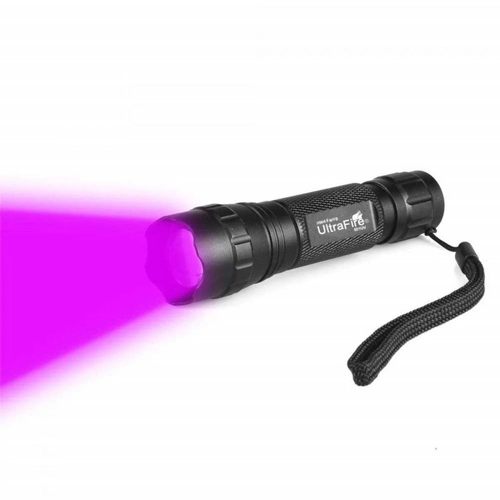 Фенер UltraFire 501UV, 395nm, 200m, алуминий, 12.3x2.4x2.8cm