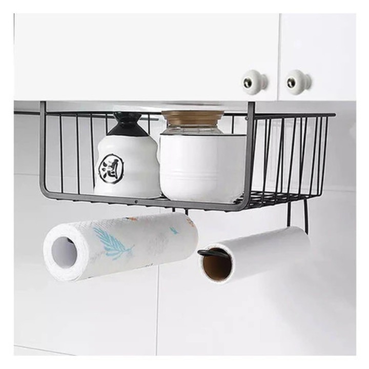 Etajera Metalica pentru Depozitare sub Raft, 28 x 25 cm, Negru