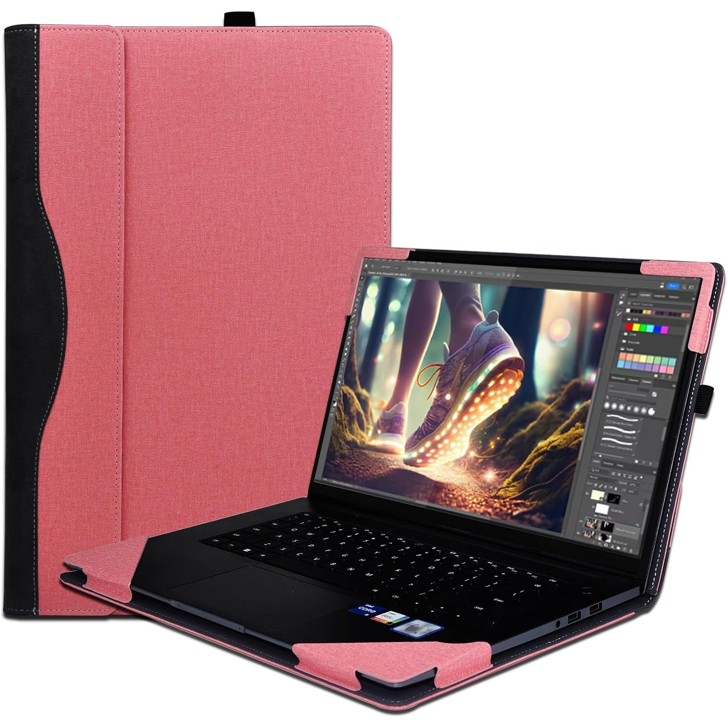 Husa tableta 16 inch, roz, din PU pentru Lenovo Yoga 7 si Slim 7 Pro, design 2 in 1, rezistenta la zgarieturi