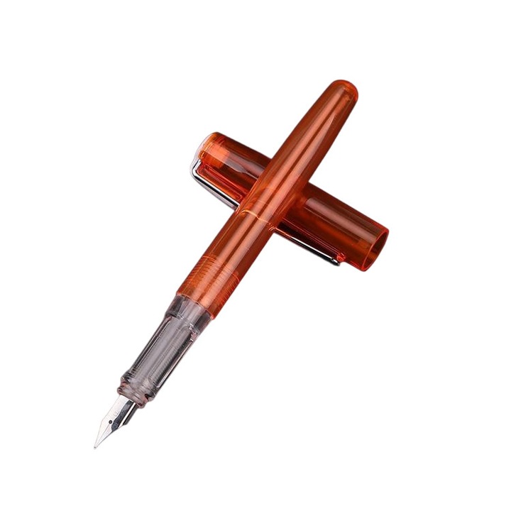 Stilou transparent colorat, 0.5mm, 10 cartuse cerneala negre, portocalie