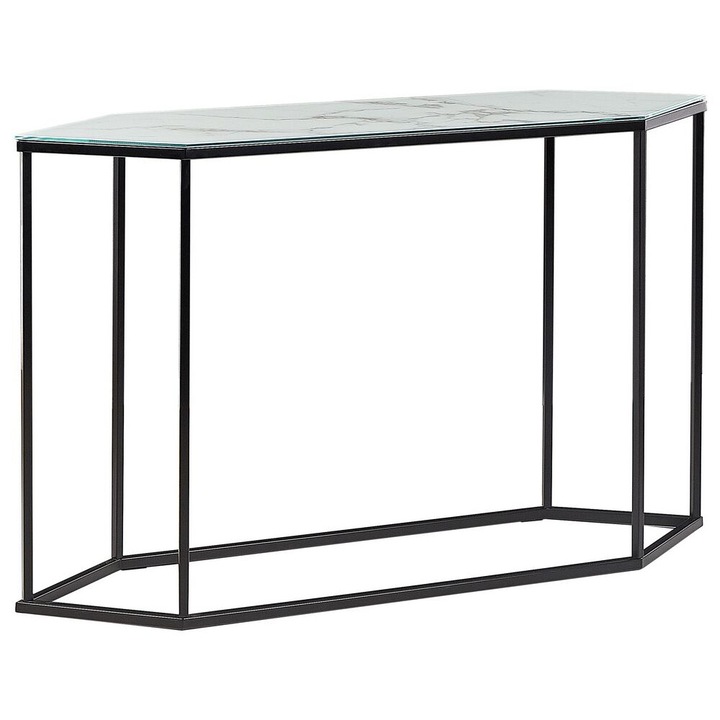 Masa consola Perrin Sticla securizata Alb marmura