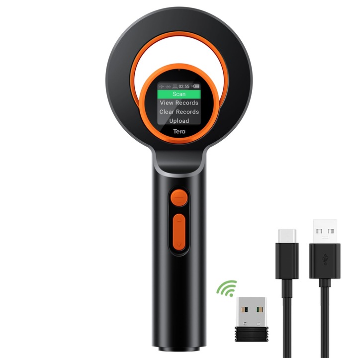 Scaner de microcipuri, WALALLA, ecran TFT mare, baterie de 1800 mAh, reincarcabil portabil, cititor universal, stocare 240 de date, pentru EMID ID64 RFID FDX-B (ISO11784/85) pentru managementul animalelor cainilor H02, negru/portocaliu