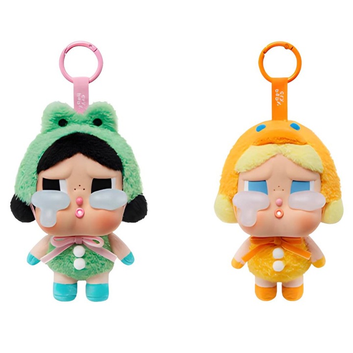 POPMART CRYBABY plüssjáték, 15cm, 2db, Zöld/Sárga
