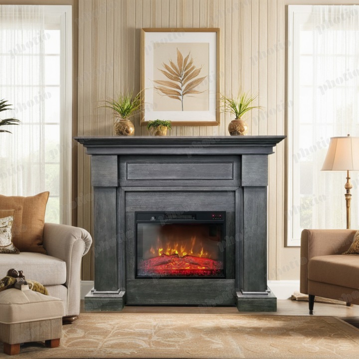 Elektromos kandalló, MONTENEGRO szürke, ElectricSun, hanghatással, 3 szín, telefonos alkalmazással, SZ127xM107cm