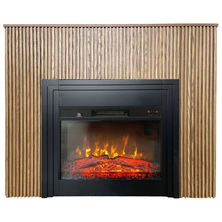 Semineu electric 3D cu riflaje ElectricSun LAMELIA stejar deschis, cu sunet, 3 culori, Wi-Fi cu APP internet, L120xH102cm