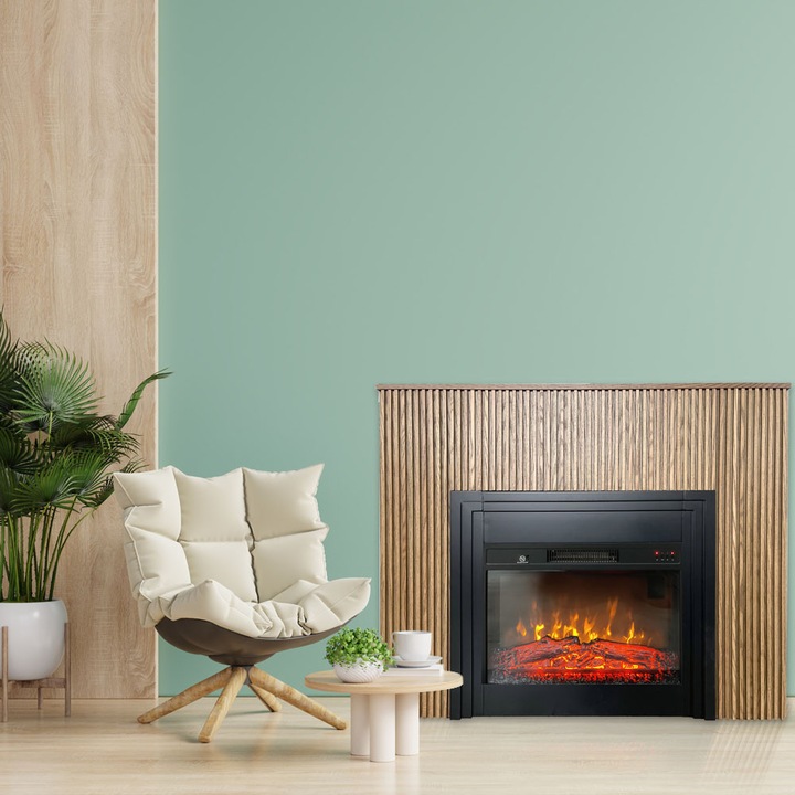 Elektromos kandalló dekoratív díszlécekkel, LAMELIA Világos tölgy, ElectricSun, hanghatással, 3 szín, telefonos alkalmazással, SZ120xM102cm