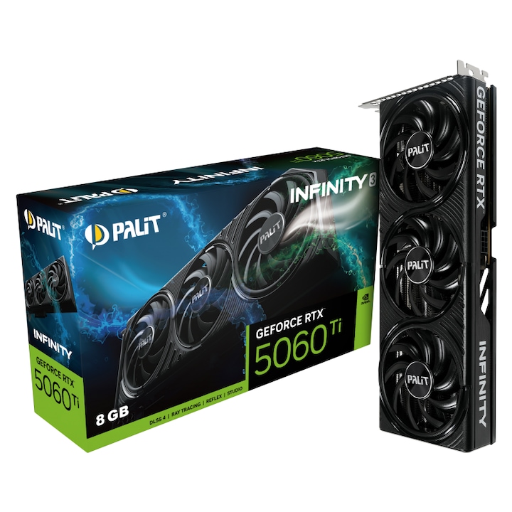 Видеокарта Palit Geforce RTX 5060 Ti Infinity 3, 8GB GDDR7, 2572 MHz, 128 бита, Ray Tracing, DLSS 4