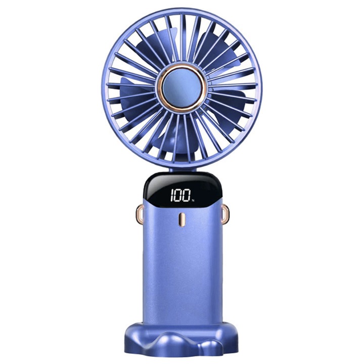Преносим вентилатор, мини сгъваем вентилатор, 5 скорости, 5000 mAh, тъмносин