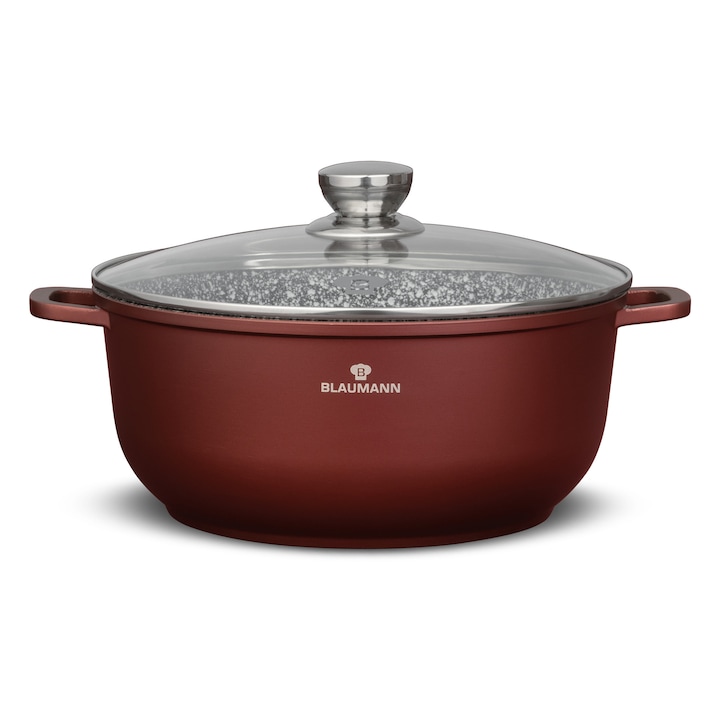 Cratita cu capac, aluminiu turnat, acoperire marmura ceramica 3 straturi, baza inductie, dimensiune 28x12.5 cm, capacitate 6.5 l