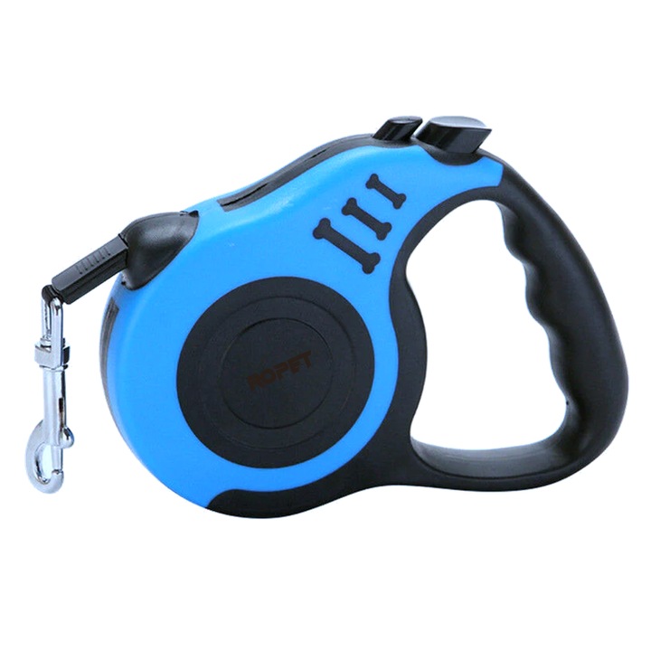 Lesa retractabila cu maner ergonomic, buton de franare, tip banda, Lungime 5m, Greutate Maxima 15Kg, Albastru, Ropet