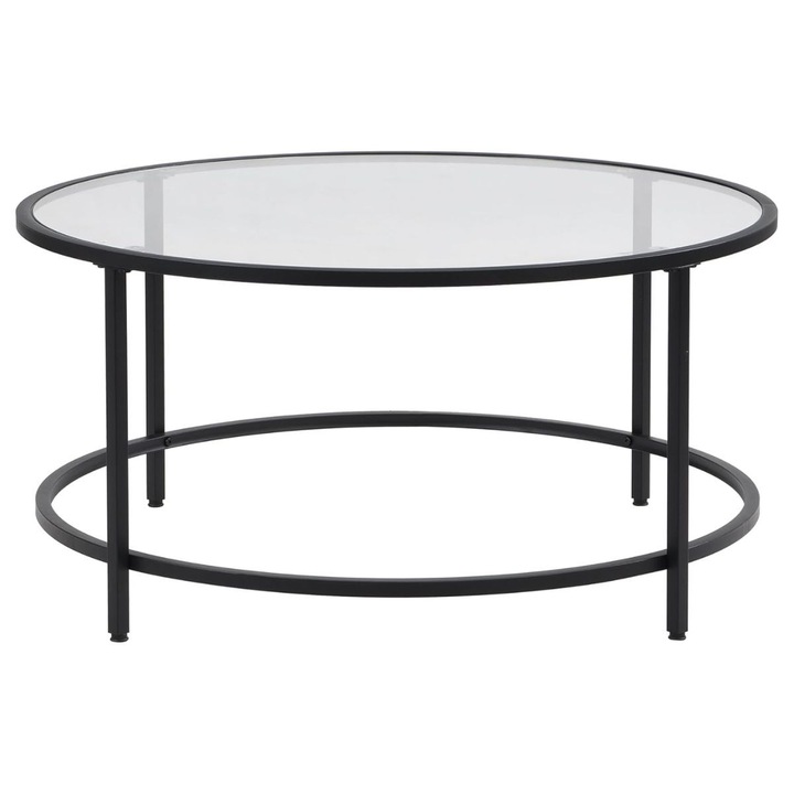 Masuta de cafea rotunda cu cadru metalic negru si blat din sticla securizata 6 mm grosime, 70x40 cm Bayamo Haro