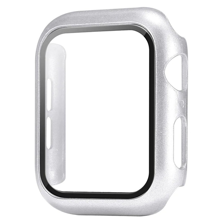 Husa cu Folie CASEY STUDIOS™ compatibila cu Apple Watch SE/6/5/4 - 40MM, Protectie 360°, Policarbonat Dur, Ultra-Subtire, Sticla 9H, Argintiu