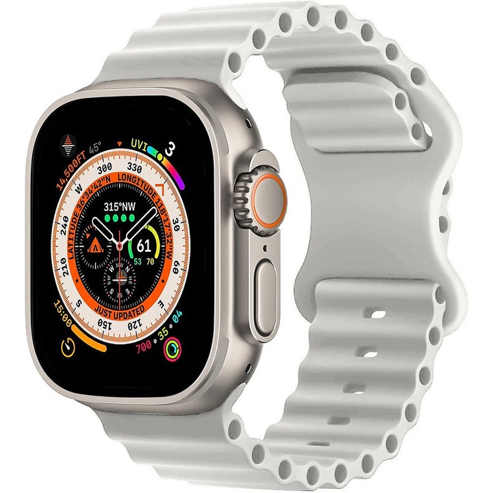 Curea Silicon Ocean Loop compatibila cu Apple Watch Ultra3/Ultra 2/Ultra/SE3/SE2/SE/11/10/9/8/7/6/5/4/3/2/1 - 42/44/45/46/49MM CASEY STUDIOS™, Ajustabila, Respirabila, Alb