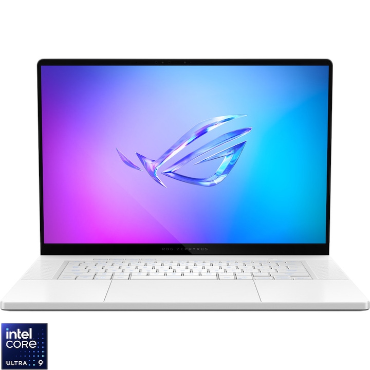 ASUS Gamer Laptop 16'' ROG Zephyrus G16 OLED GU605CW, 2.5K 240Hz G-Sync, Intel® Core™ Ultra 9 285H processzor (24M gyorsítótár, akár 5.40 GHz), 64GB LPDDR5X, 2TB SSD, GeForce RTX 5080 16GB, Operációs rendszer nélkül, Platinafehér