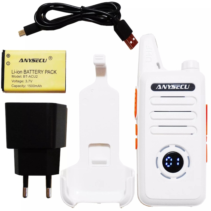 Radiotelefon 16 canale AnySecu AC-U2, 400-470MHz, 2W, alb, 96x55x22mm