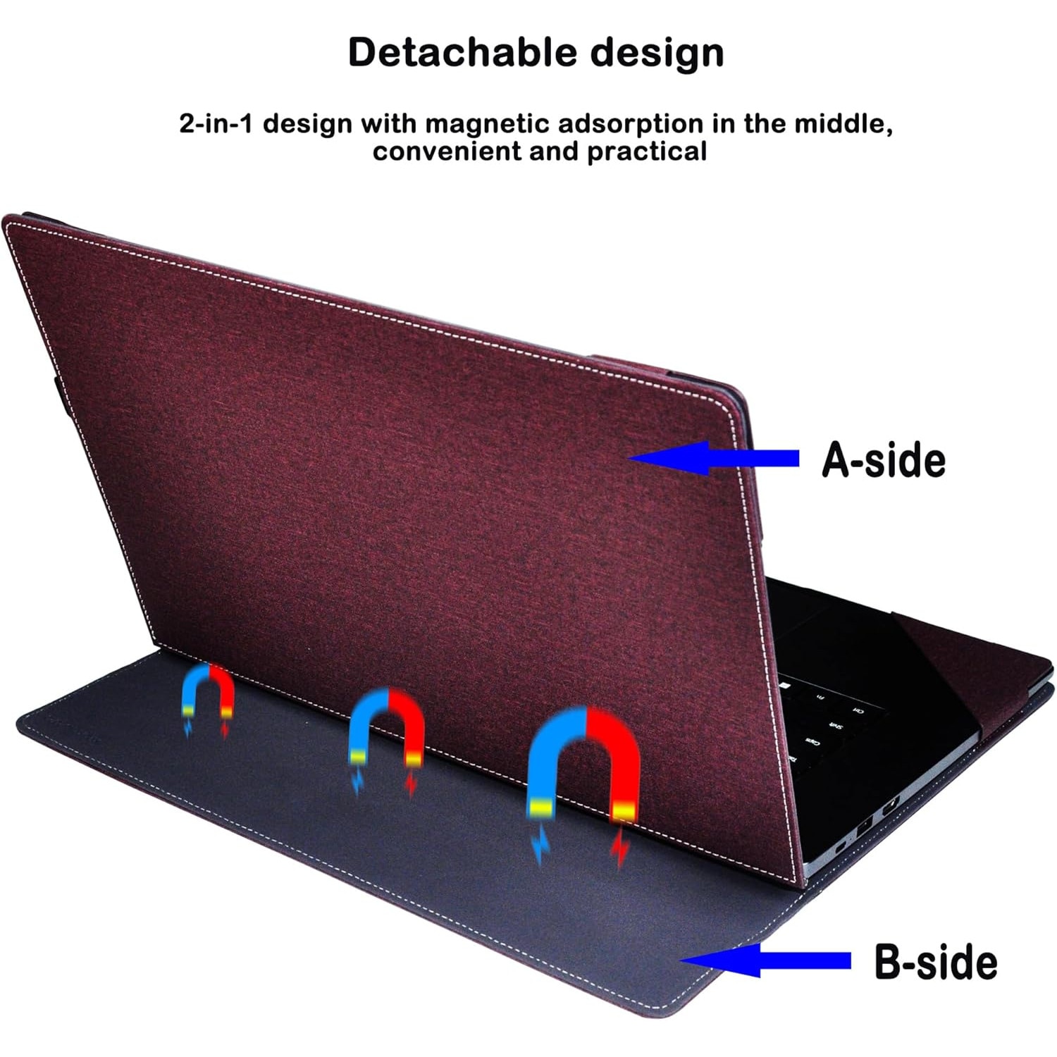 Husa pentru laptop 16 inch, rosie, design 2 in 1, din piele PU, cu ventilatie termica