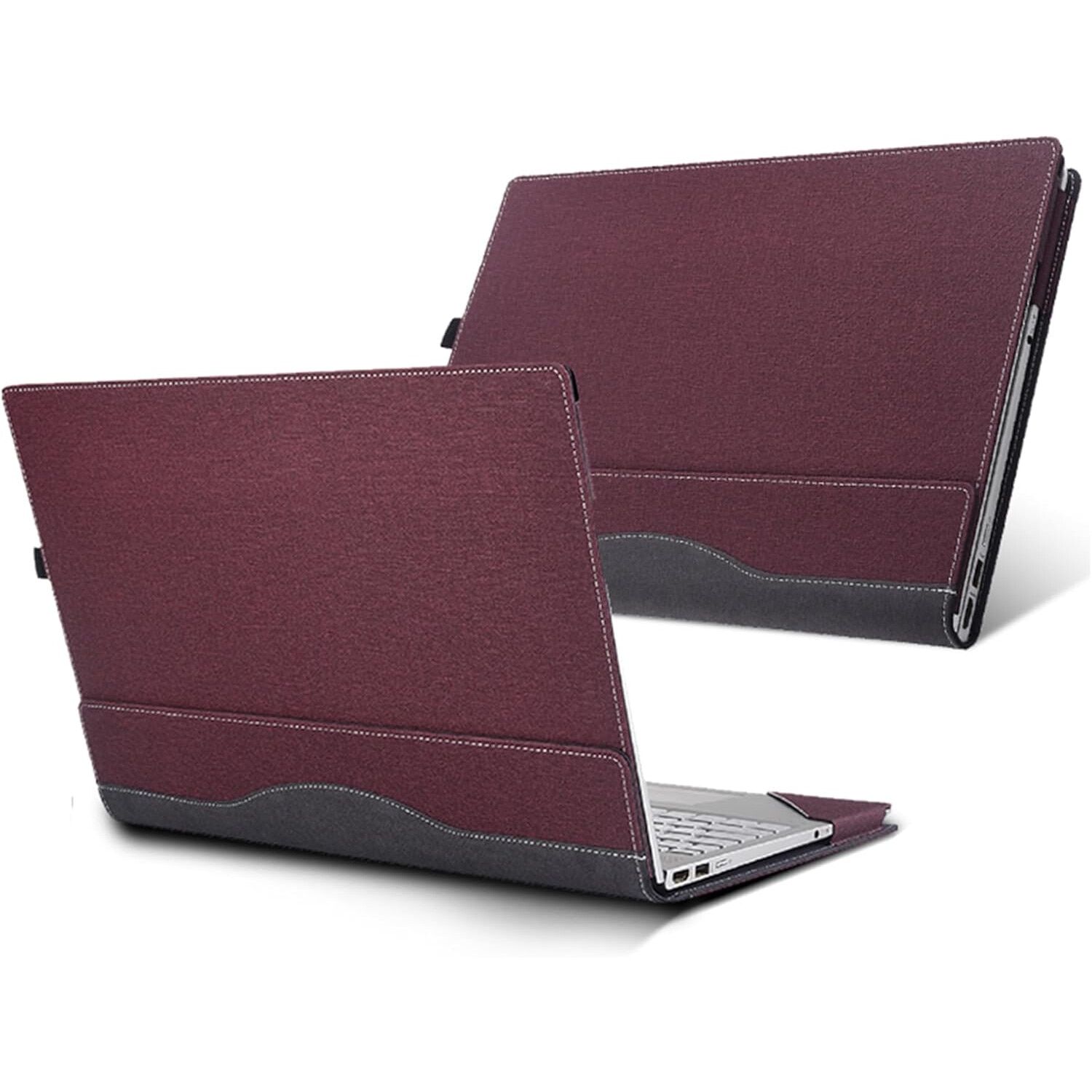 Husa pentru laptop 16 inch, rosie, design 2 in 1, din piele PU, cu ventilatie termica