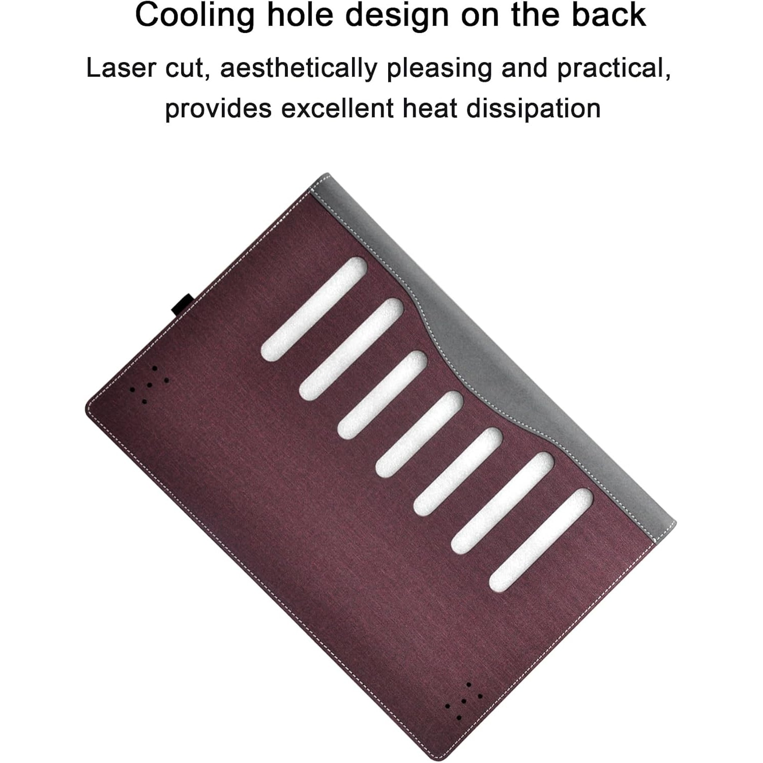 Husa pentru laptop 16 inch, rosie, design 2 in 1, din piele PU, cu ventilatie termica