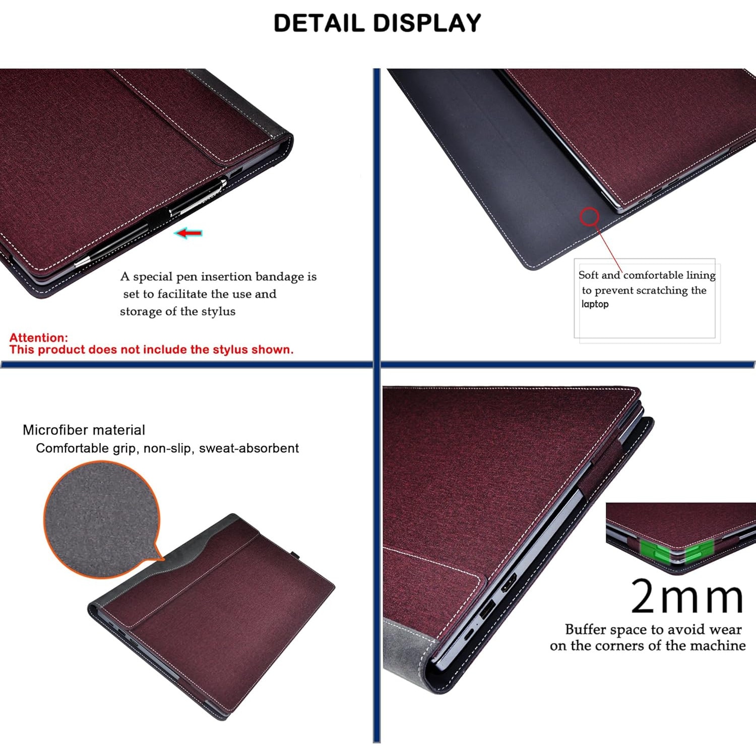 Husa pentru laptop 16 inch, rosie, design 2 in 1, din piele PU, cu ventilatie termica