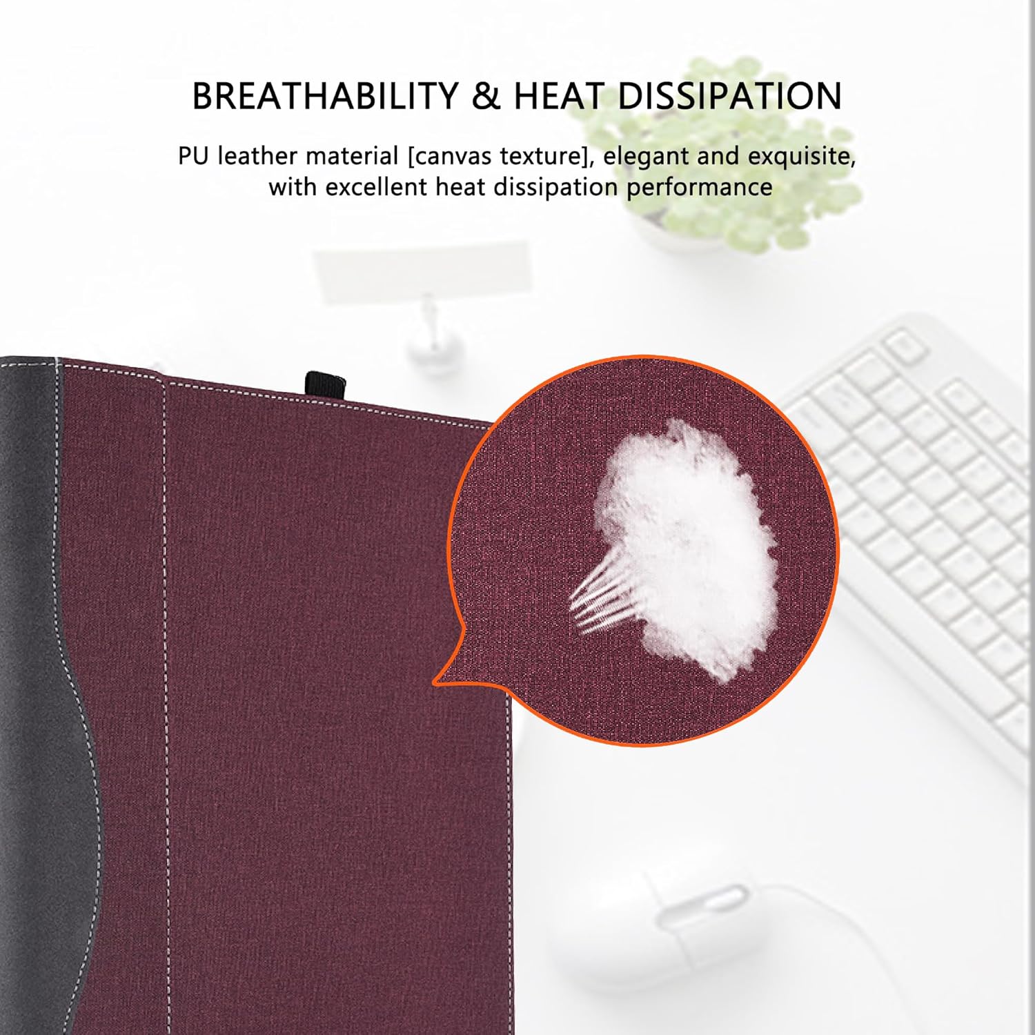 Husa pentru laptop 16 inch, rosie, design 2 in 1, din piele PU, cu ventilatie termica