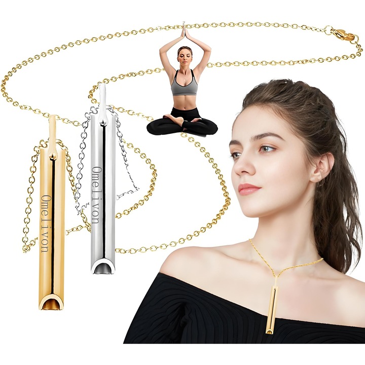 Set 2 coliere pentru a renunta la fumat, amelioreaza anxietatea, fluiera din otel inoxidabil, regleaza respiratia, amelioreaza stresul, pot fi folosite si ca bijuterii, Auriu si argintiu, Omelivon