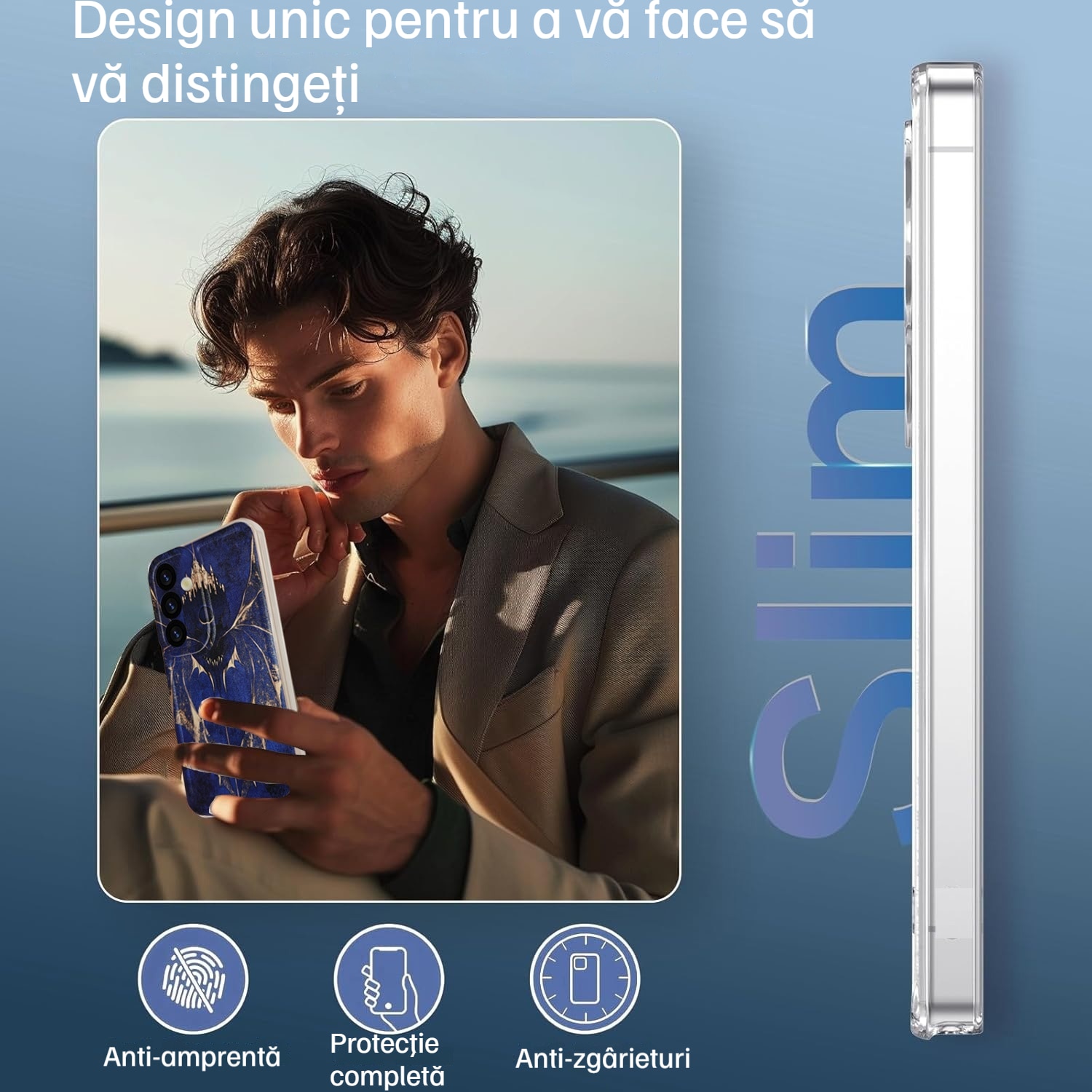 Husa telefon set, vampire albastru inchis, protectie de grad militar, rezistenta la zgarieturi, pentru iPhone si Samsung Galaxy S24