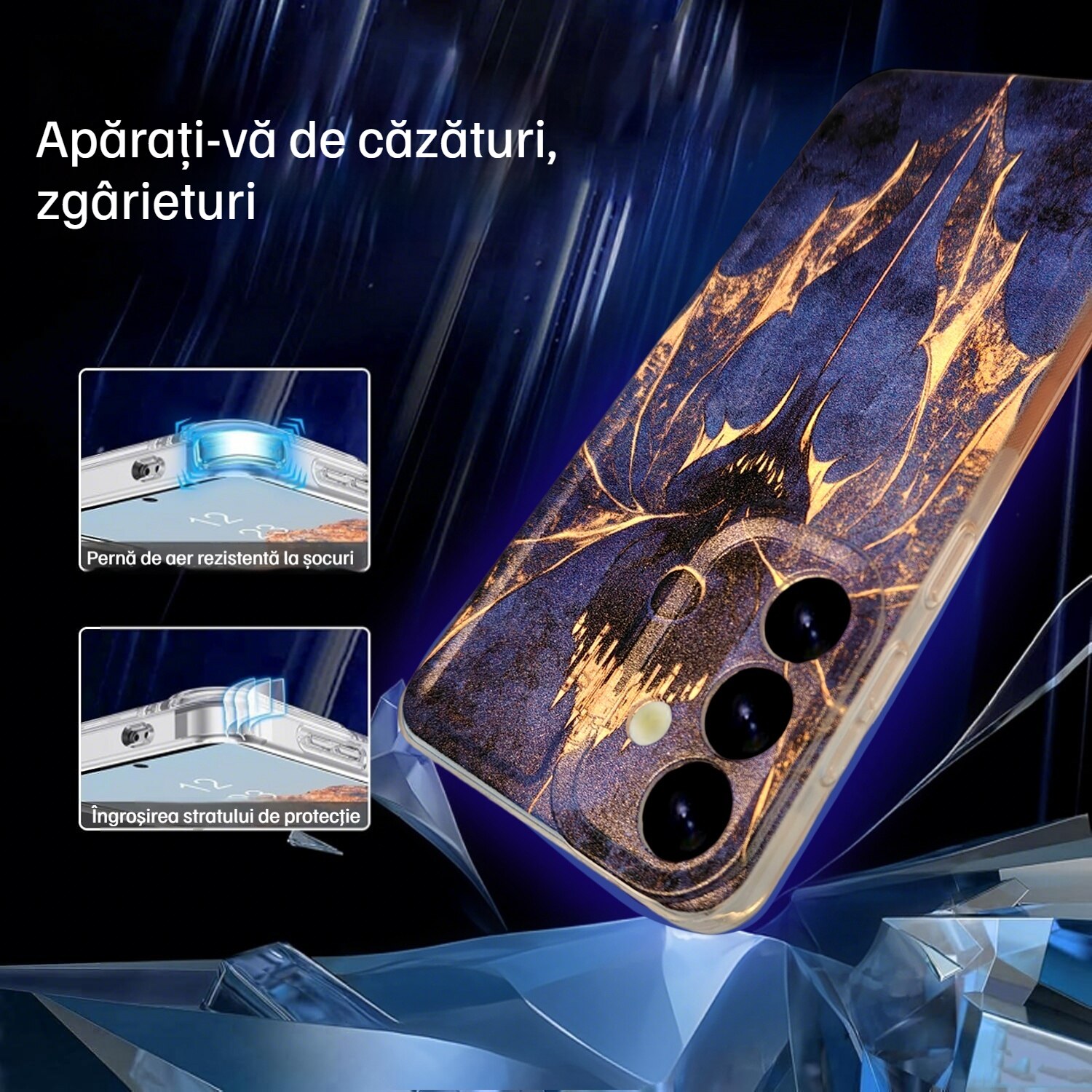 Husa telefon set, vampire albastru inchis, protectie de grad militar, rezistenta la zgarieturi, pentru iPhone si Samsung Galaxy S24