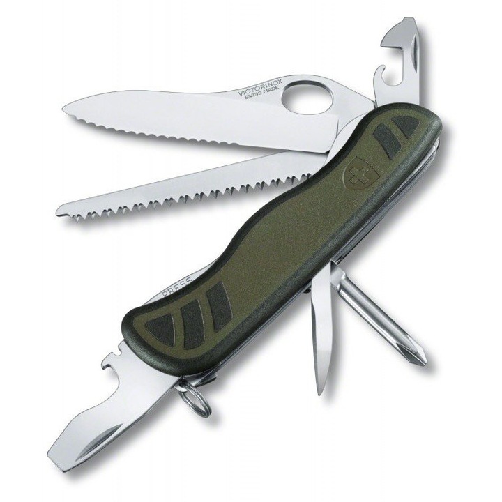 Briceag Victorinox, set cu 10 unelte, lama mare blocabila, antiderapant, verde/negru, 111x34,5x18mm