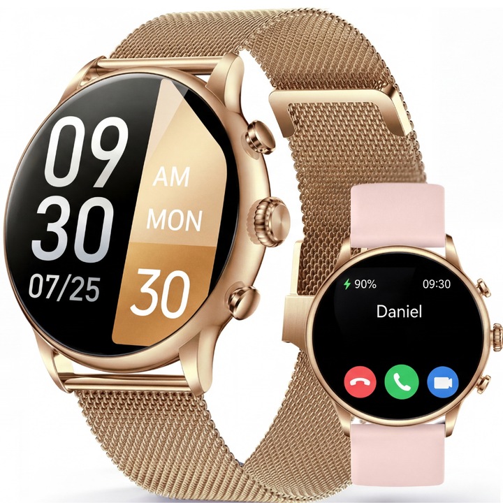Смарт часовник Harmoniq® Smartwatch за жени, Smartwatch с 1.43" AMOLED дисплей, Часовник с Bluetooth обаждания, Пулс/SpO2, Сън/Стрес, 150+ спорта, IP67, SMART функции, Smartwatch Android/iOS, Цинкова 
