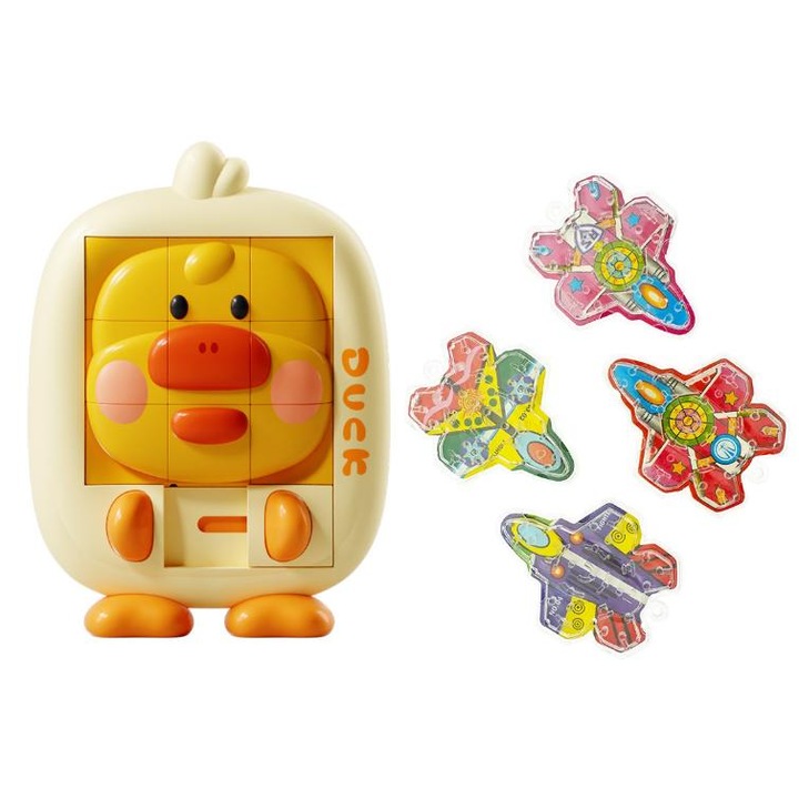 Puzzle 3D pentru copii, set cu animale, 9 blocuri, portabil, 3 ani+