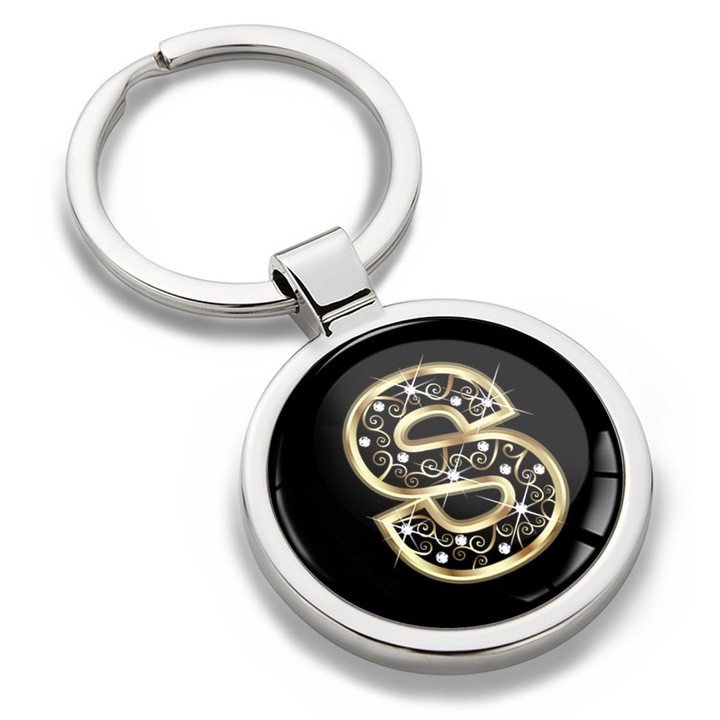 Breloc metalic cu cutie cadou, Biomar Labs, Litera S, AZ, unisex, 3D, Negru/Auriu, KK 71