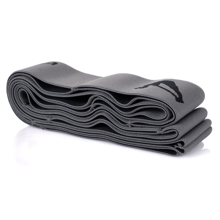 Ластична лента за йога Fizyo, 125 см, многофункционална, идеална за пилатес, разтягане, гъвкавост и възстановяване, лесна за носене, съпротивление, сива