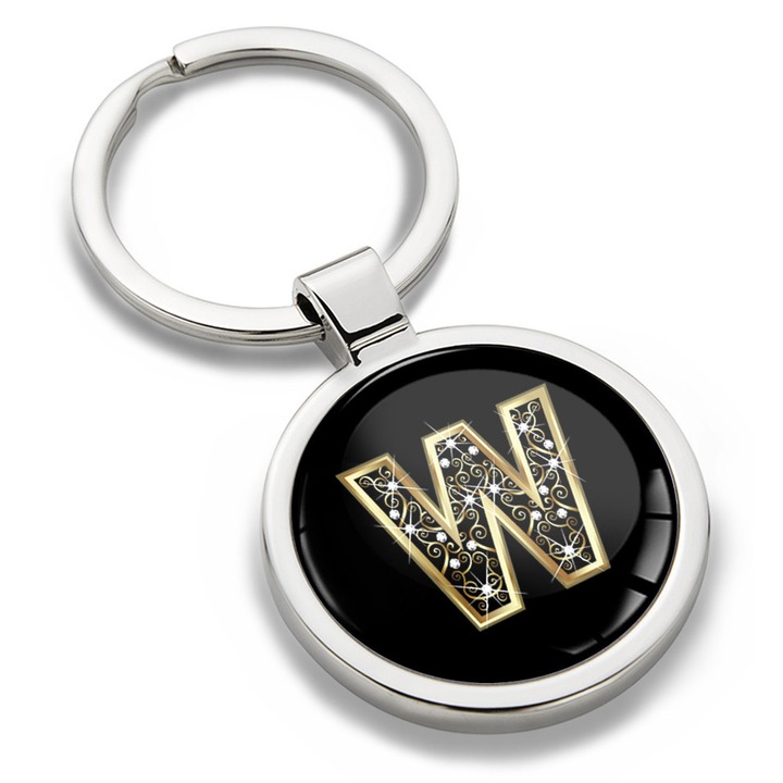 Breloc metalic cu cutie cadou, Biomar Labs, Litera W, AZ, unisex, 3D, Negru/Auriu, KK 75